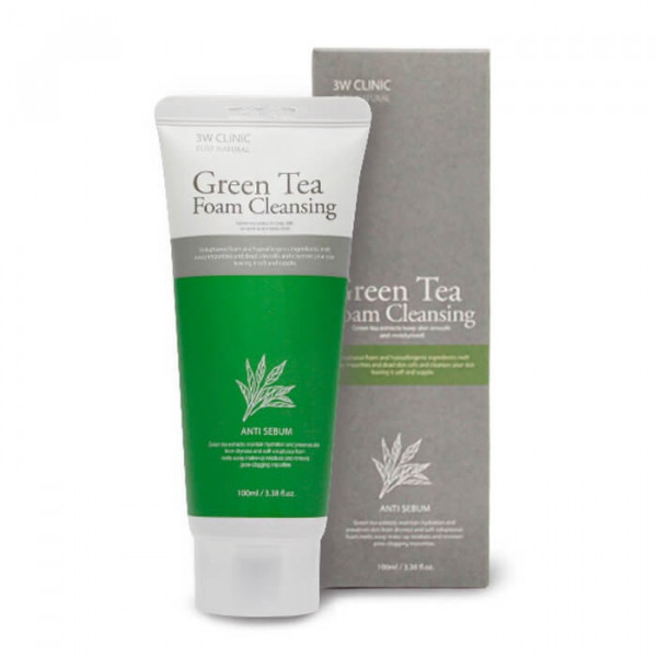 3W Clinic Очищающая пенка для жирной кожи лица с экстрактом зелёного чая