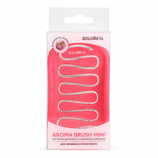 SOLOMEYA Мини-расческа с ароматом клубники для сухих и влажных волос Wet Detangler Brush Paddle Strawberry Mini (6 х 11 см)
