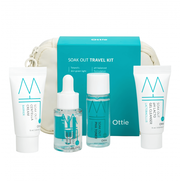 Ottie Набор миниатюр для лица с тотаролом и лактобактериями Soak Out Travel Kit (3*15 мл + 20 мл)
