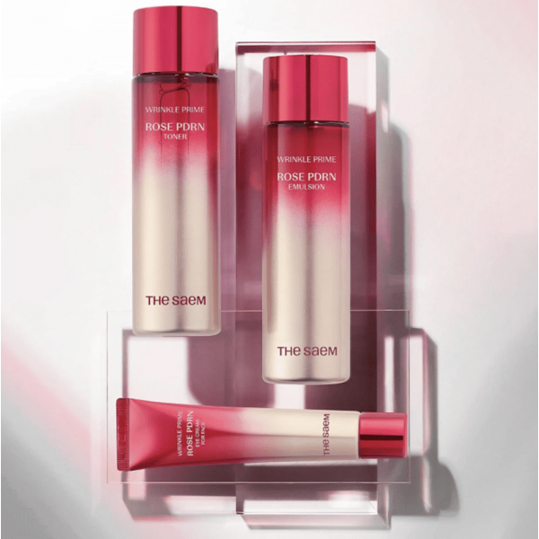 The Saem Антивозрастной набор для упругости лица с PDRN розы Wrinkle Prime Rose PDRN Skin Care 2 Set (2*150 мл + 40 мл)