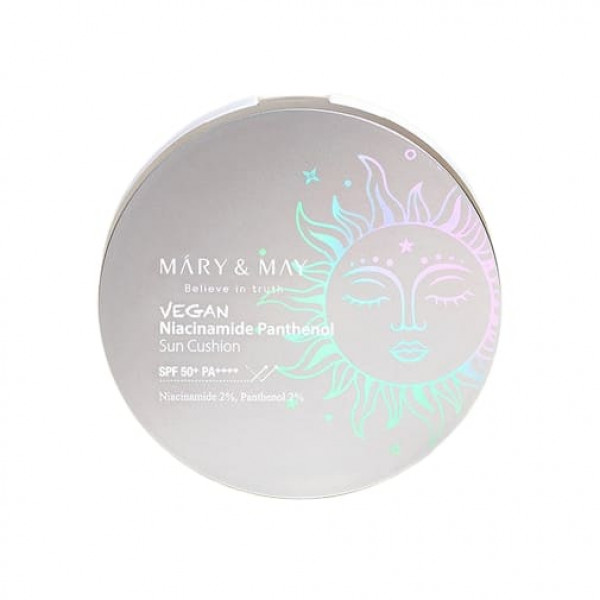 MARY & MAY Солнцезащитный кушон для лица с ниацинамидом и пантенолом Vegan Niacinamide Panthenol Sun Cushion SPF50+ PA++++ (25 г)