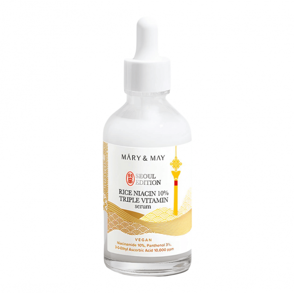 MARY & MAY Осветляющая рисовая сыворотка для лица с ниацинамидом Rice Niacin 10% Triple Vitamin Serum (80 мл)