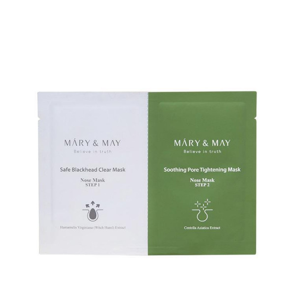 MARY & MAY Двухступенчатая маска для носа от черных точек  Daily Safe Black Head Clear Nose Mask (2 х 3,5 г)