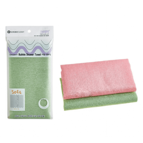SUNG BO CLEAMY Мочалка для душа средней жесткости из нейлона и полиэстера Bubble Shower Towel (28 х 100 см)