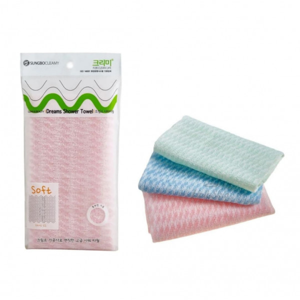 SUNG BO CLEAMY Мочалка для душа средней жесткости из нейлона и полиэстера Dreams Shower Towel (28 х 90 см)